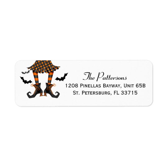 Witch and Bats Whimsical Halloween Return Address Label