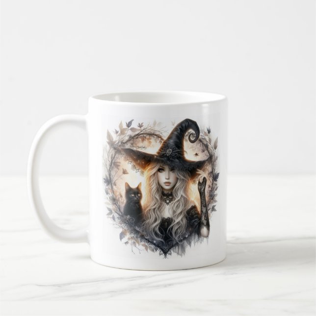 Witch and Black Cat Coffee Mug (Left)