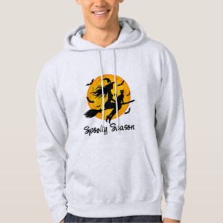 Witch and Black Cat Flying Across Full Moon Hoodie