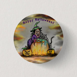 Witch and black Cat, Happy Halloween! 3 Cm Round Badge