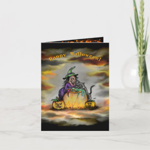 Witch and black Cat, Happy Halloween! Card