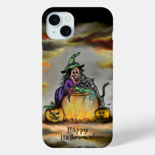 Witch and black Cat, Happy Halloween! iPhone 15 Mini Case