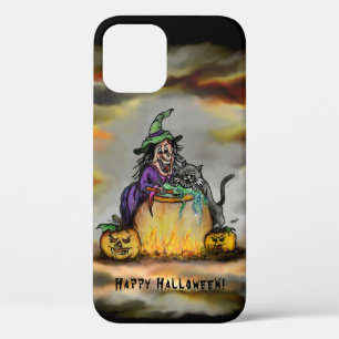 Witch and black Cat, Happy Halloween! iPhone 12 Case