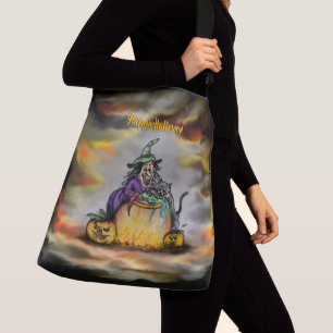 Witch and black Cat, Happy Halloween! Crossbody Bag