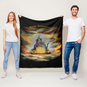 Witch and black Cat, Happy Halloween! Fleece Blanket