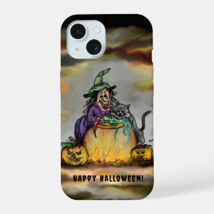 Witch and black Cat, Happy Halloween! iPhone 15 Case