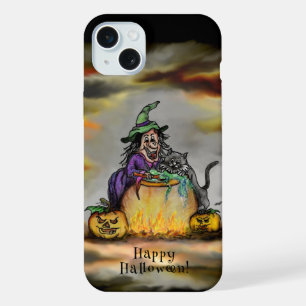 Witch and black Cat, Happy Halloween! iPhone 15 Plus Case