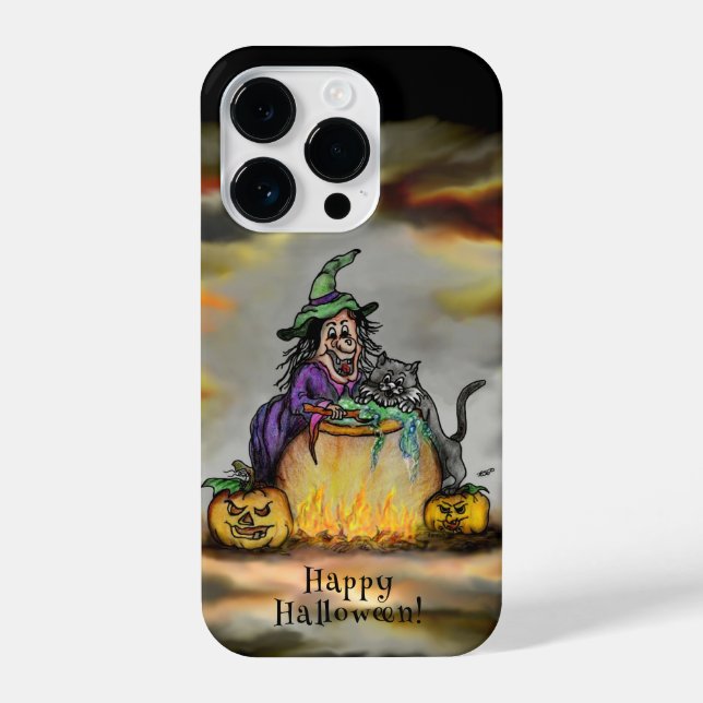 Witch and black Cat, Happy Halloween! iPhone Case (Back)