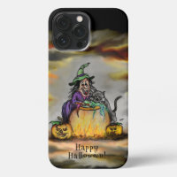 Witch and black Cat, Happy Halloween!