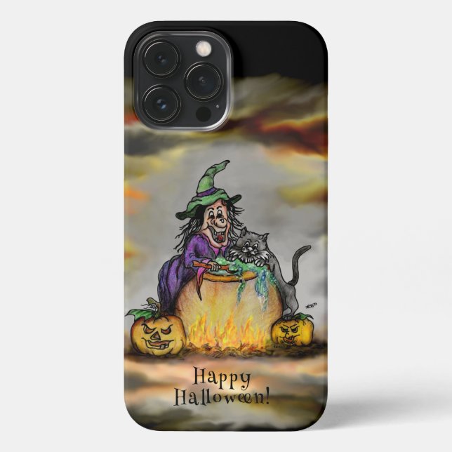 Witch and black Cat, Happy Halloween! iPhone Case (Back)