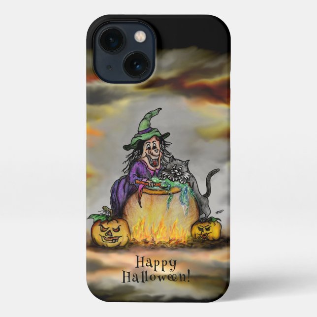 Witch and black Cat, Happy Halloween! iPhone Case (Back)