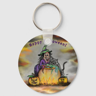 Witch and black Cat, Happy Halloween! Key Ring