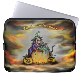 Witch and black Cat, Happy Halloween! Laptop Sleeve