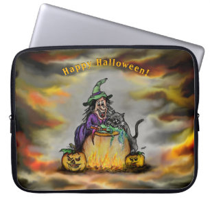 Witch and black Cat, Happy Halloween! Laptop Sleeve