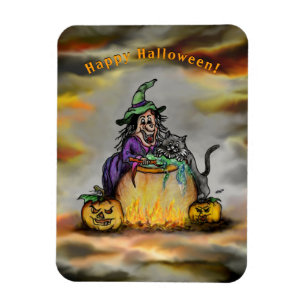 Witch and black Cat, Happy Halloween! Magnet