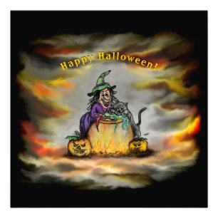 Witch and black Cat, Happy Halloween! Photo Print