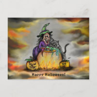 Witch and black Cat, Happy Halloween!