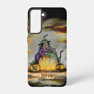 Witch and black Cat, Happy Halloween! Samsung Galaxy Case