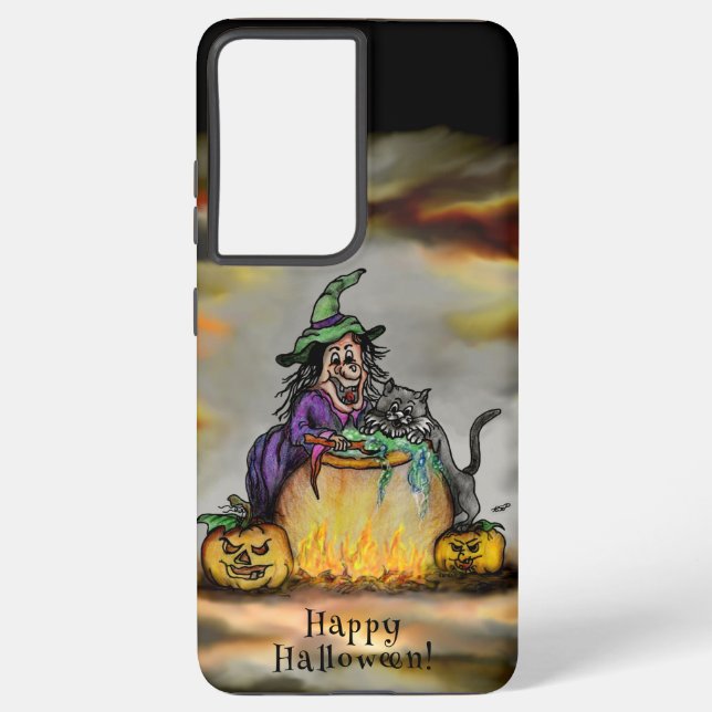 Witch and black Cat, Happy Halloween! Samsung Galaxy S21+ Case (Back)