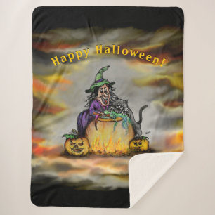 Witch and black Cat, Happy Halloween! Sherpa Blanket