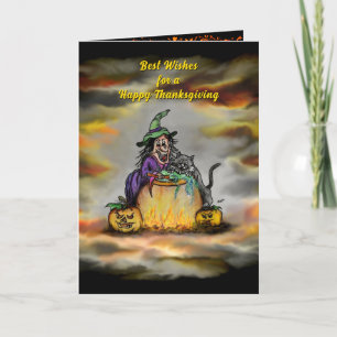 Witch and black Cat , Happy Thanksgiving Card
