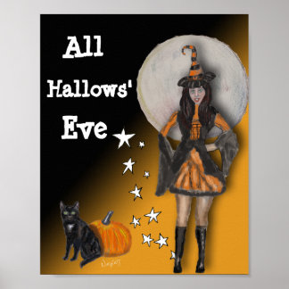 Witch and Black Cat Poster