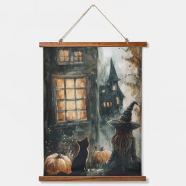 Witch and Black Cat Tapestry Wall Art
