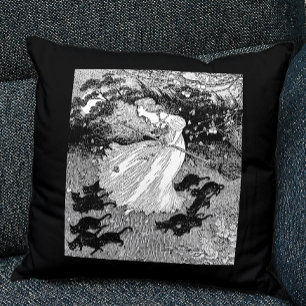 Witch and black cats in moonlight cushion