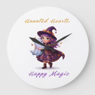 Witch and Boo Besties Cute Halloween Magic Large Clock