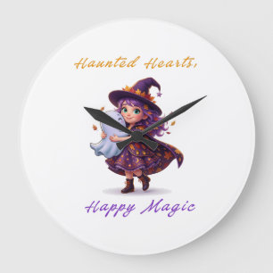Witch and Boo Besties Cute Halloween Magic Large Clock