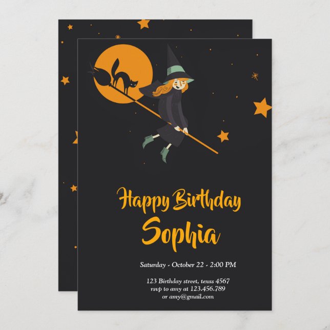 witch and cat  birthday card (Front/Back)