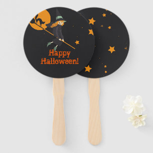 witch and cat  Halloween Hand Fan