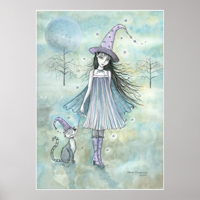 Witch and Cat Halloween Poster by Molly Harrison (Front)