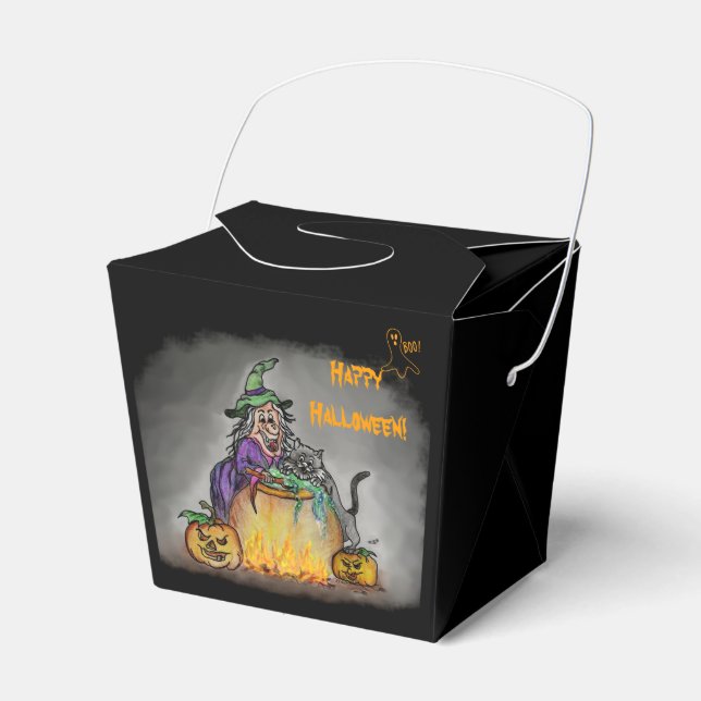 Witch and cat, Happy Halloween! Favour Box (Front Side)