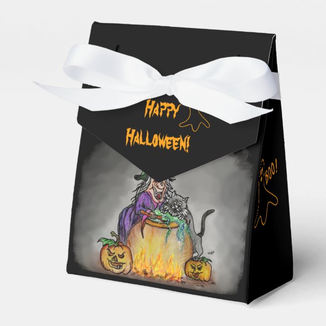 Witch and cat, Happy Halloween! Favour Box (Front Side)