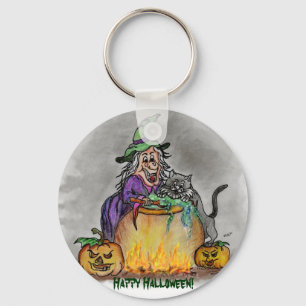 Witch and cat, Happy Halloween! Key Ring