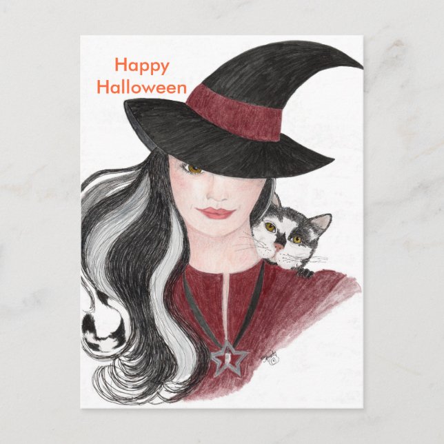 Witch and Cat Postcard (Front)