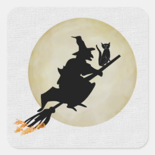 Witch and Cat Square Sticker