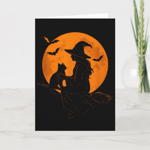 Witch And Cute Cat Black Kitten For Halloween Cost Card