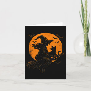 Witch And Cute Cat Black Kitten For Halloween Cost Card