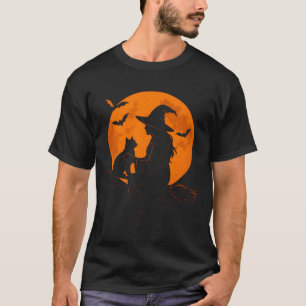 Witch And Cute Cat Black Kitten For Halloween T-Shirt