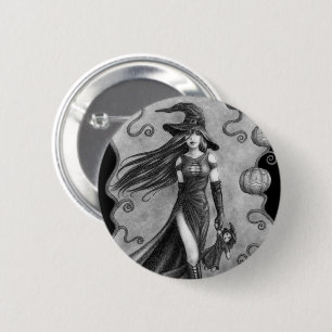 Witch and Doll Halloween 6 Cm Round Badge