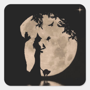 Witch and Familiars Halloween Cute Square Sticker