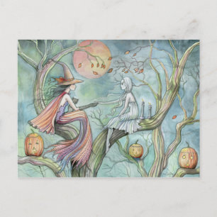 Witch and Ghost Halloween Postcard