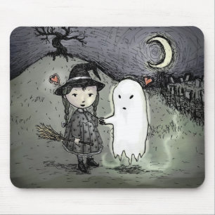 Witch and Ghost in Love Mouse Pad