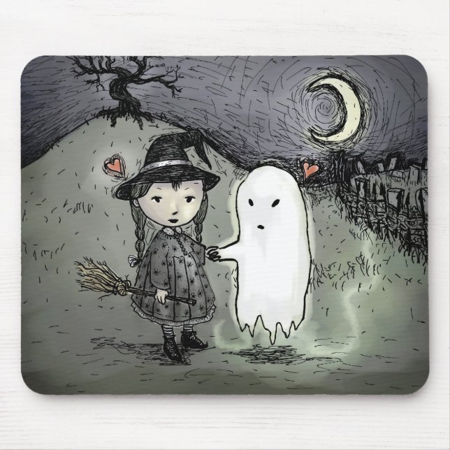 Witch and Ghost in Love Mouse Pad (Front)