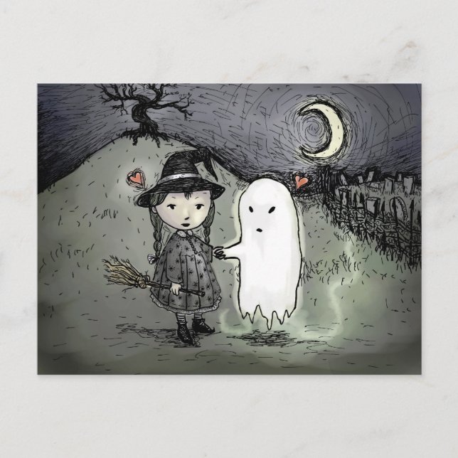 Witch and Ghost in Love Postcard (Front)