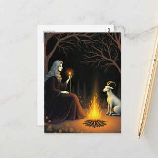 Witch and Goat at a Bonfire Postcard