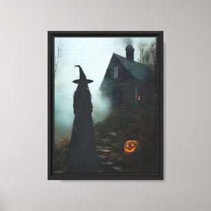 Witch and Haunted House Art Canvas Print