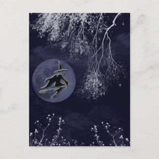 Witch and Moon at Night Postcard